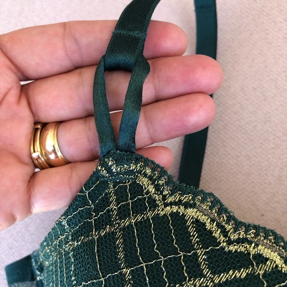 Victoria’s Secret Green With Gold Shimmer Women's Demi Cup Under Wire Bra 36D - Picture 6 of 16